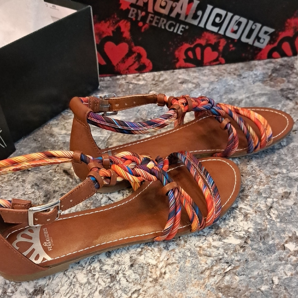 NWT Fergalicious Women's Braided Multicolor Sandals With Box - Picture 4 of 6
